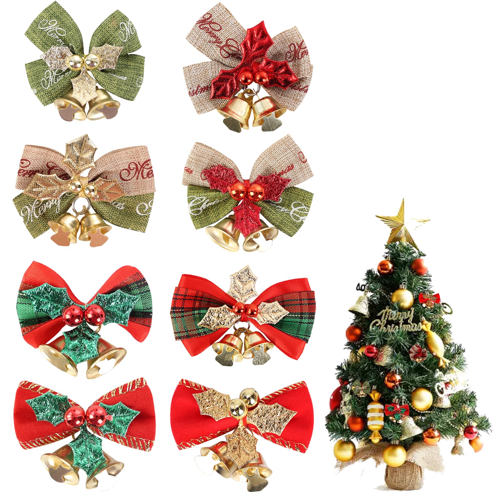 HASTHIP® 8PCS Christmas Bows with Bells HASTHIP® 8PCS Christmas Bows with Bells